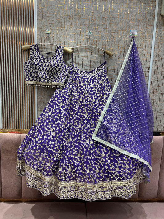 Fabulous Purple Ready to wear Crop Top Lehenga