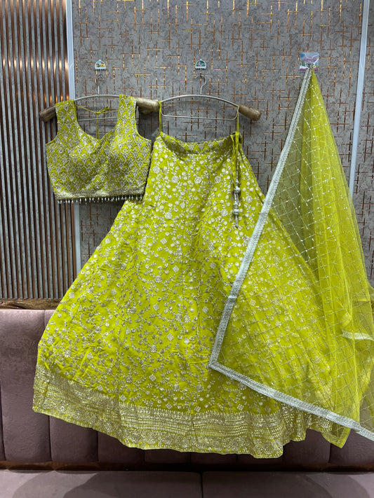 Attractive yellow haldi mehendi Ready to wear Crop Top Lehenga