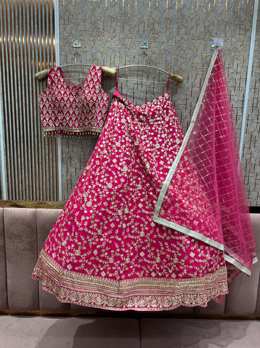 Astonishing Hot pink Ready to wear Crop Top Lehenga