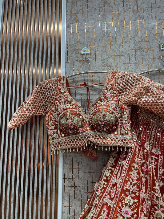 Fantastic Orange Ready to wear Crop Top Lehenga