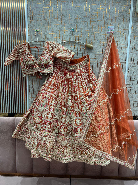 Fantastic Orange Ready to wear Crop Top Lehenga