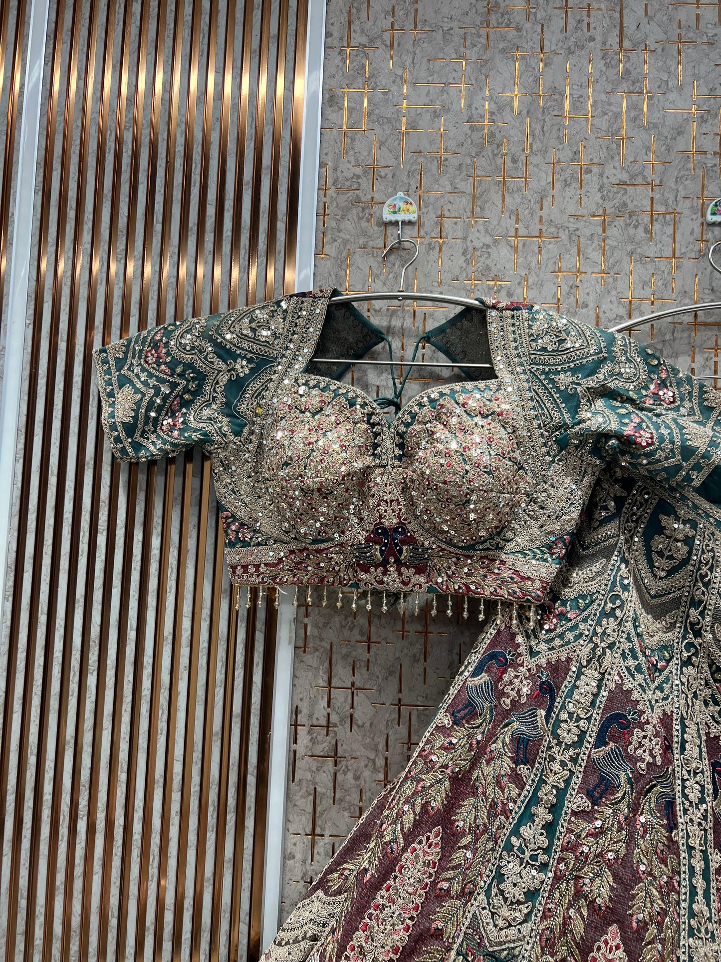 Glamorous Rama green peacock Ready to wear Crop top Lehenga