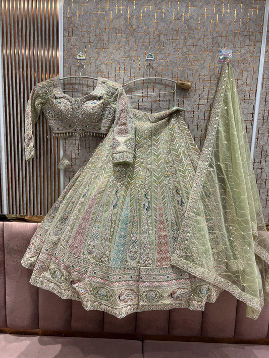 Something different green peacock Ready to wear crop top Lehenga