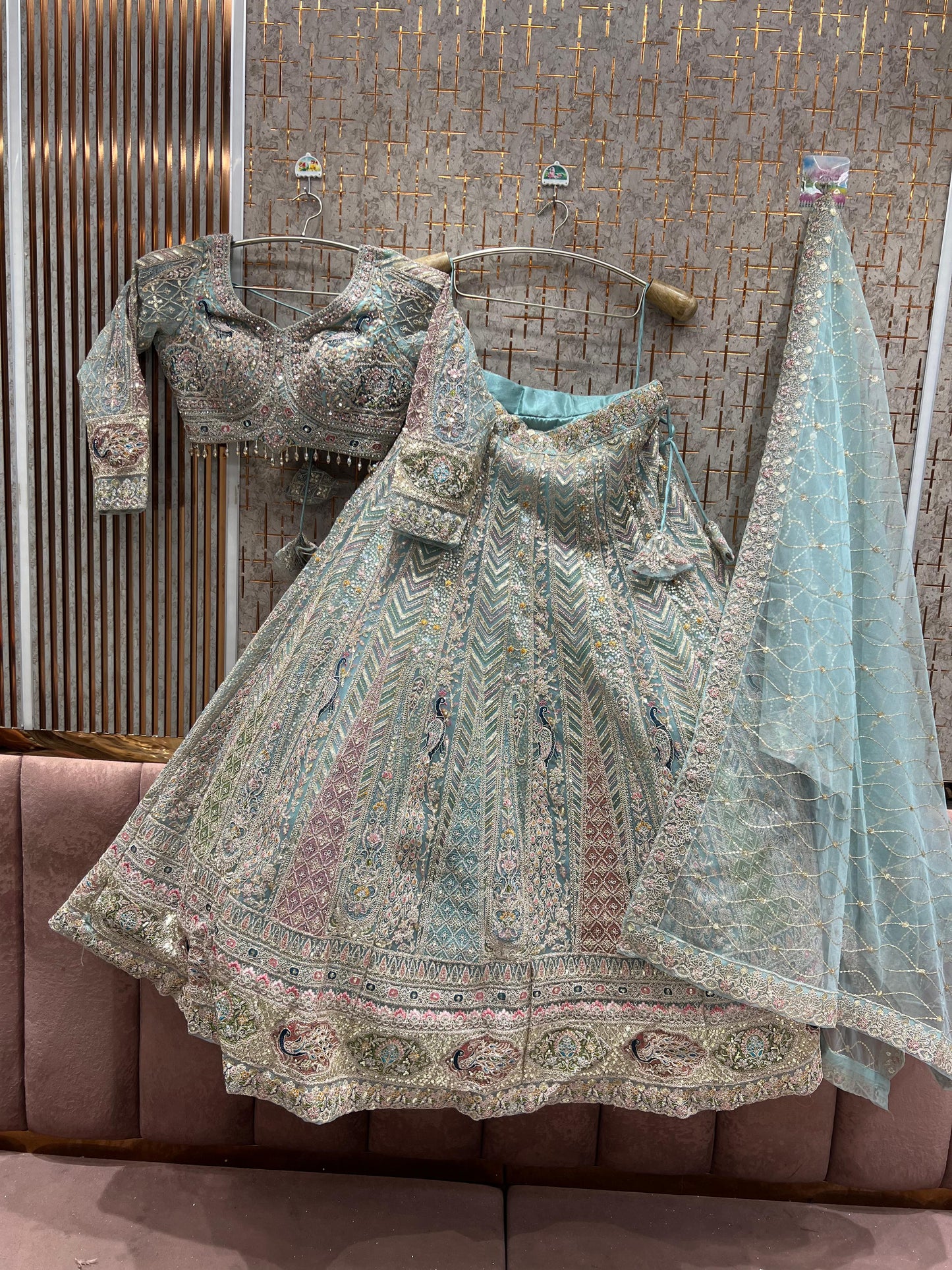 Majestic Blue peacock Ready to wear crop top Lehenga