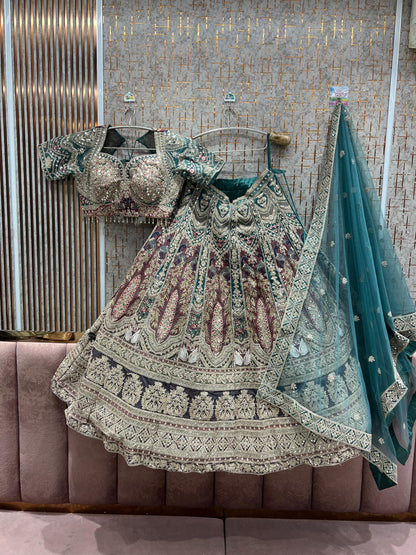 Glamorous Rama green peacock Ready to wear Crop top Lehenga