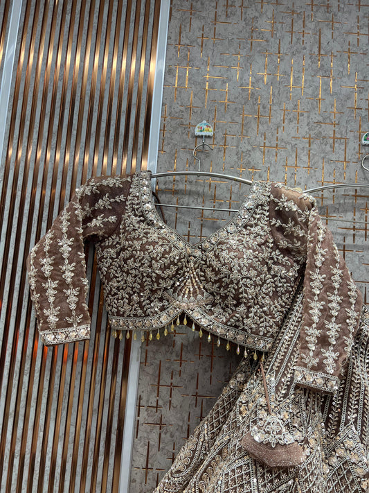 Delightful Rust Brown Crop top Lehenga