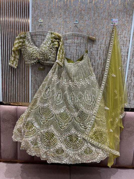 Elegant yellow green Haldi mehendi ready to wear Crop top Lehenga