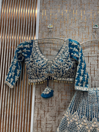 Amazing Blue ready to wear Crop top Lehenga