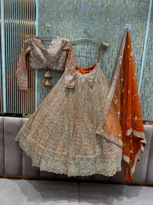 Fantastic Rust Orange ready to wear Crop top Lehenga