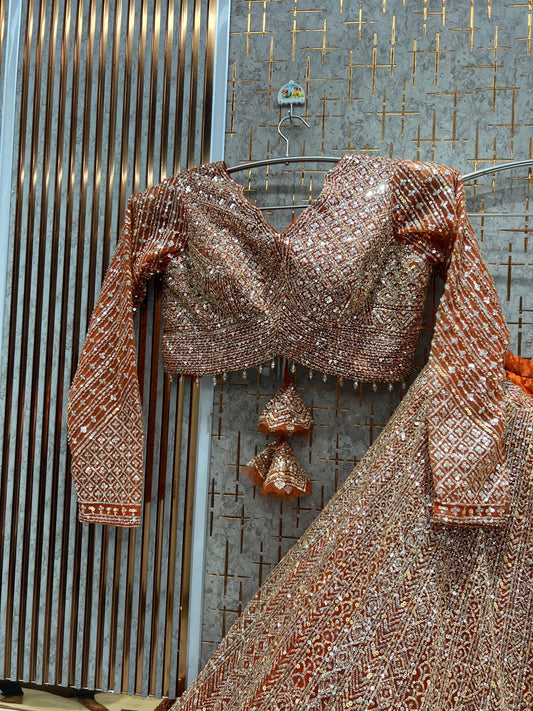 Fantastic Rust Orange ready to wear Crop top Lehenga