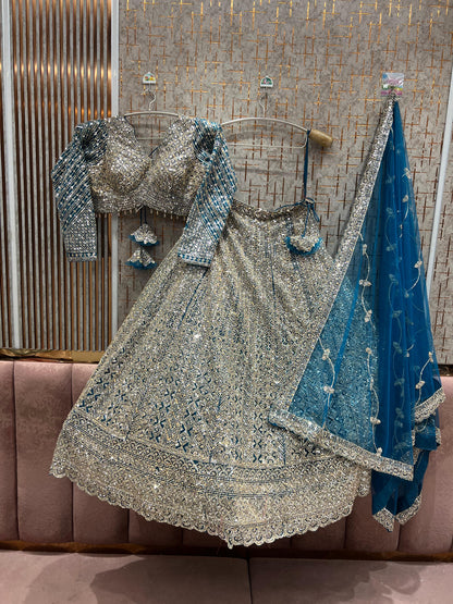 Fabulous Blue ready to wear Crop top Lehenga