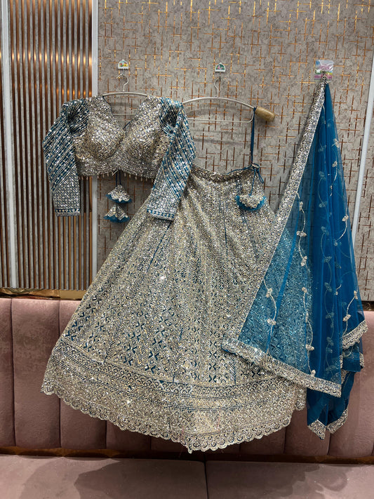Fabulous Blue ready to wear Crop top Lehenga