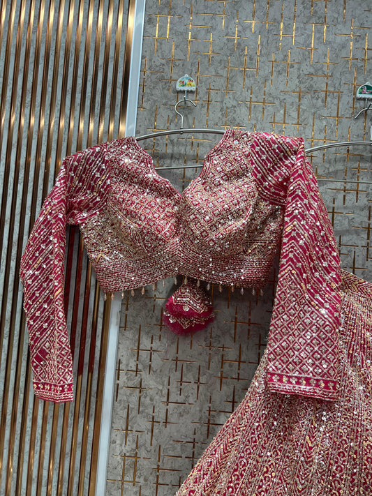 Attractive Hot pink ready to wear Crop top Lehenga