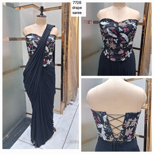 Dark blue drape saree dress