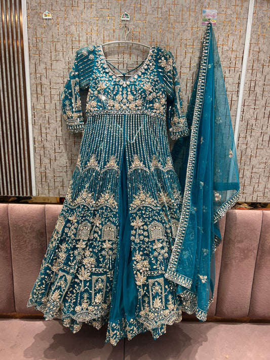 Fantastic Blue peplum long Dress Farshi Gaharara Dress Special