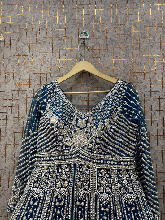 Eye Catching Blue peplum long Dress Farshi Gaharara Dress Special