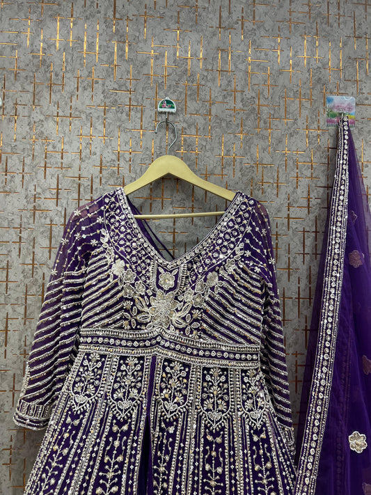 Pleasing Purple peplum long Dress Farshi Gaharara Dress Special