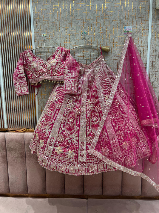 Tremendous Hot pink Ready to wear Crop Top Lehenga