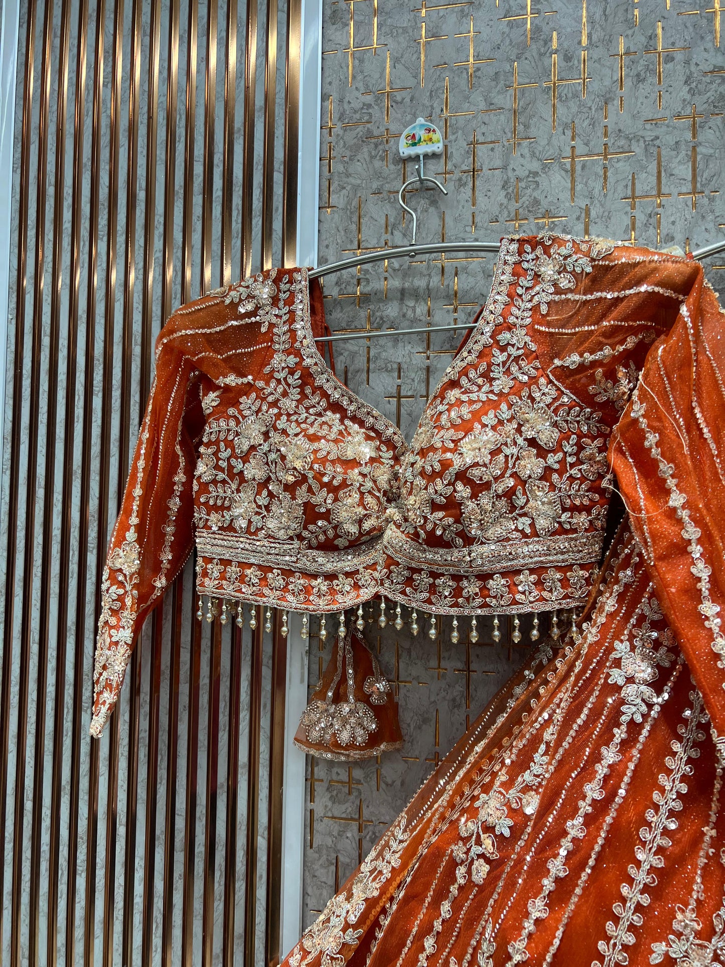 Pretty Orange Ready to wear Crop Top Lehenga