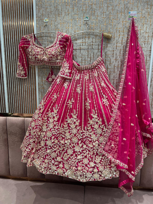 Tremendous Hot pink Ready to wear Crop Top Lehenga