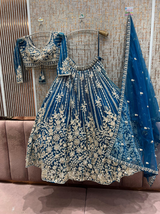 Lovely Blue Ready to wear Crop Top Lehenga
