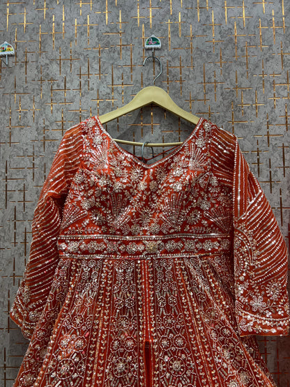 Delightful Rust Orange Farshi garara muslim Bride Special Dress