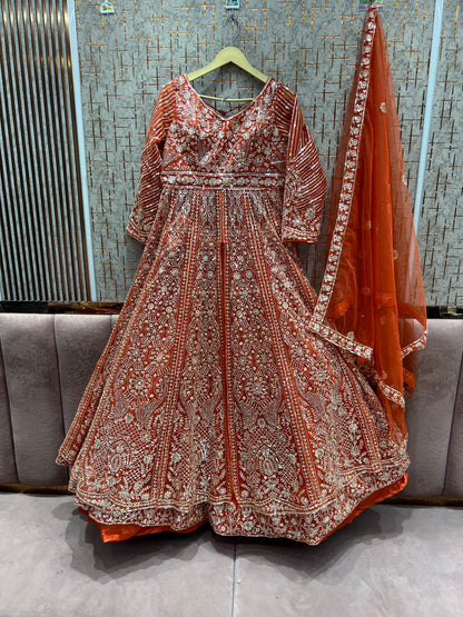 Delightful Rust Orange Farshi garara muslim Bride Special Dress