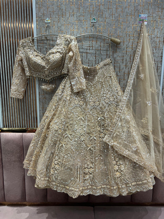 Majestic light Beige Crop Top Lehenga