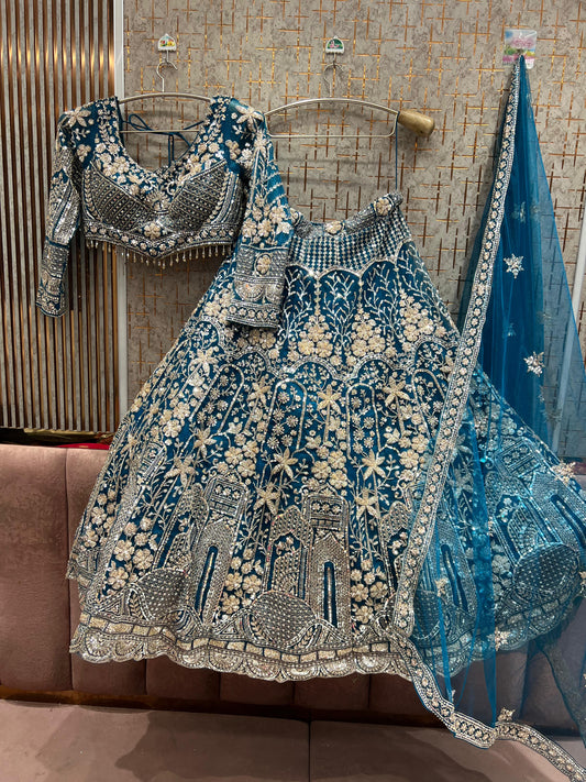 Khoobsurat Blue Crop Top Lehenga