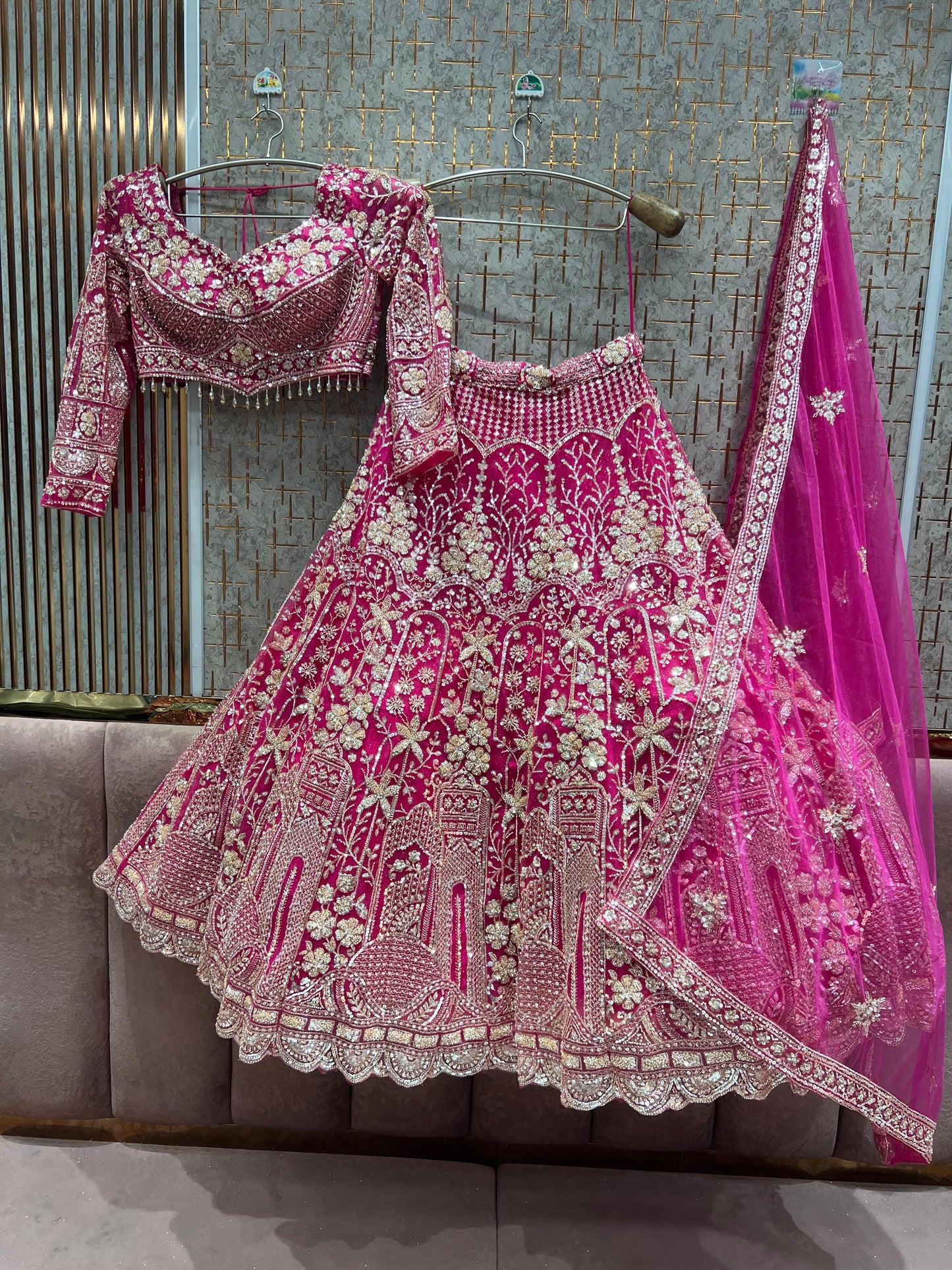 Lavishing Hot pink Crop Top Lehenga