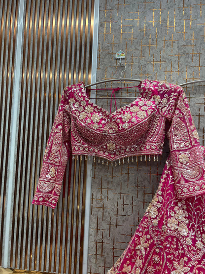 Lavishing Hot pink Crop Top Lehenga