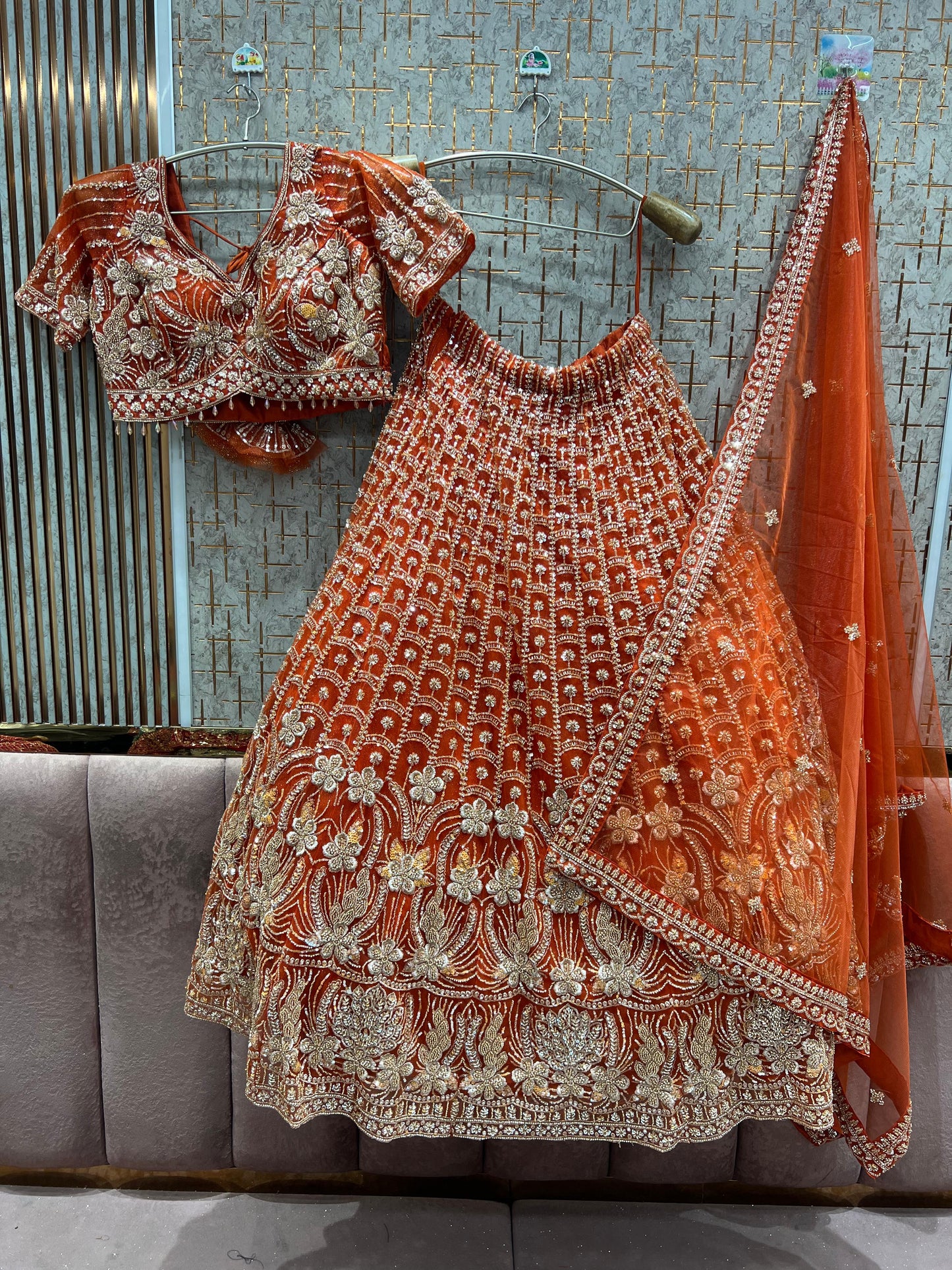 Good looking Rust Orange Crop Top Lehenga