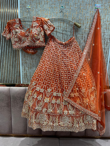 Good looking Rust Orange Crop Top Lehenga