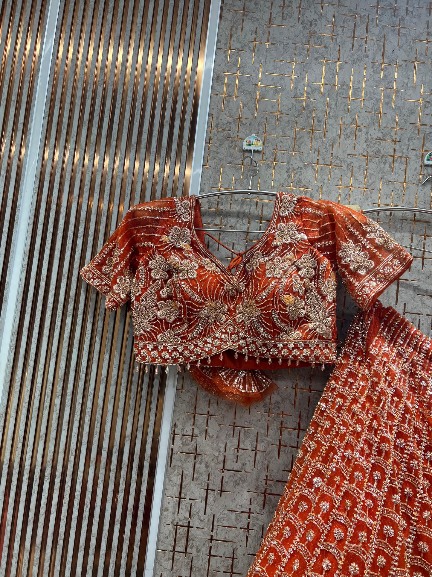 Good looking Rust Orange Crop Top Lehenga