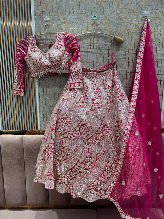 Glamorous Hot pink Crop Top Lehenga