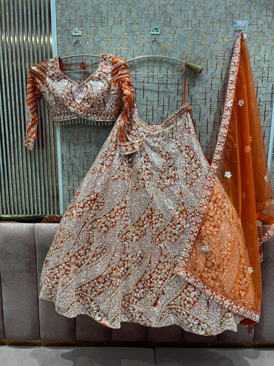 Stunning Rust Orange Crop Top Lehenga