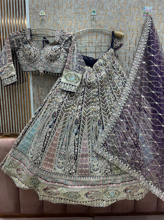 Purple peacock crop top Lehenga