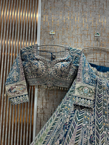 Purple peacock crop top Lehenga