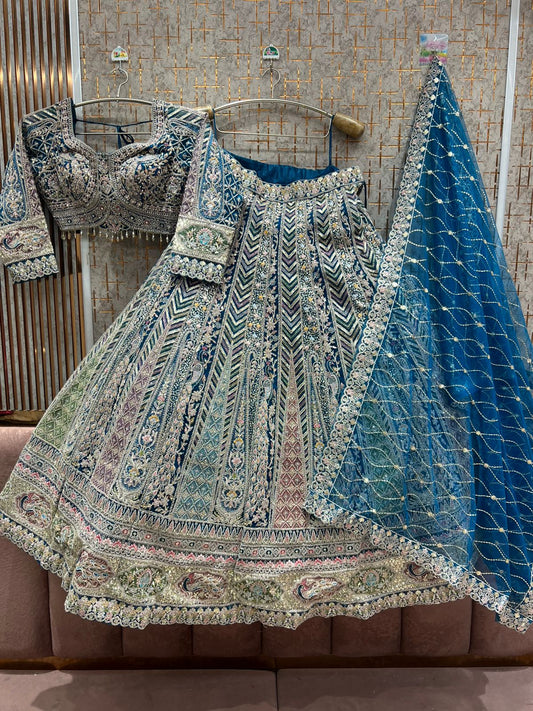 Blue peacock crop top Lehenga