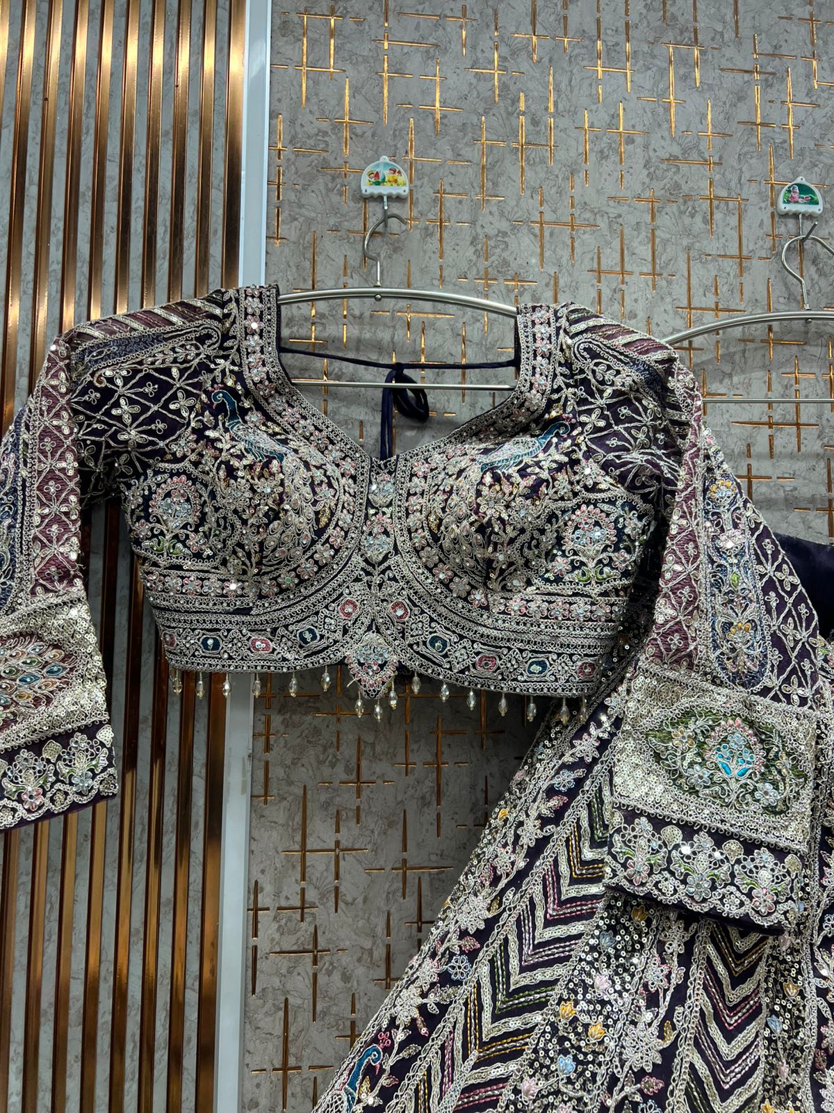 Purple peacock crop top Lehenga