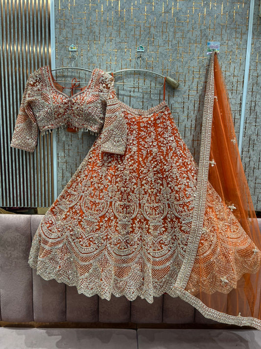 Designer orange Crop Top Lehenga