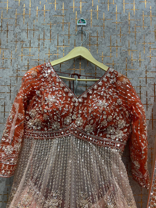 Orange Indo Dress Farshi gharara muslim Bride