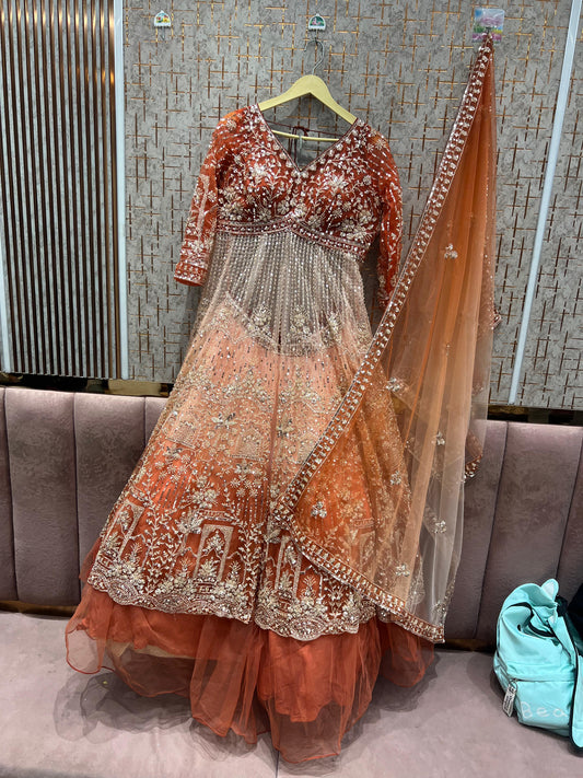 Orange Indo Dress Farshi gharara muslim Bride