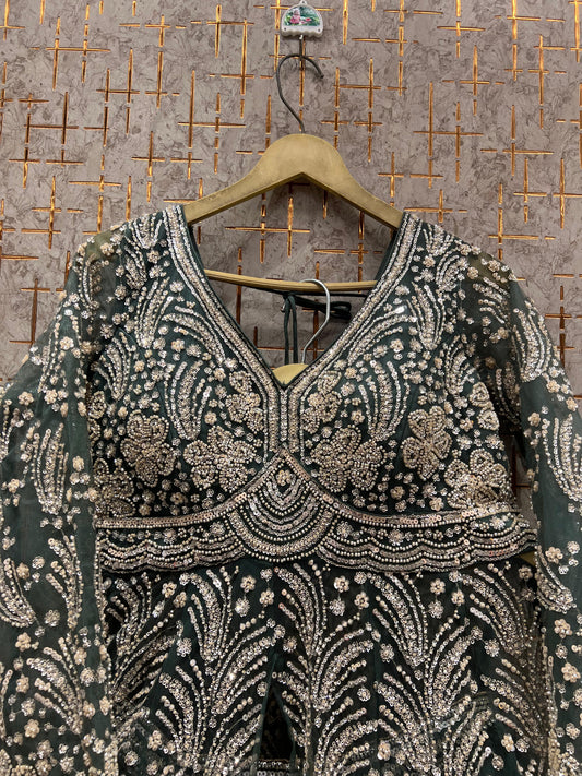 Dark green Farshi garara muslim Bride Long Indo Dress