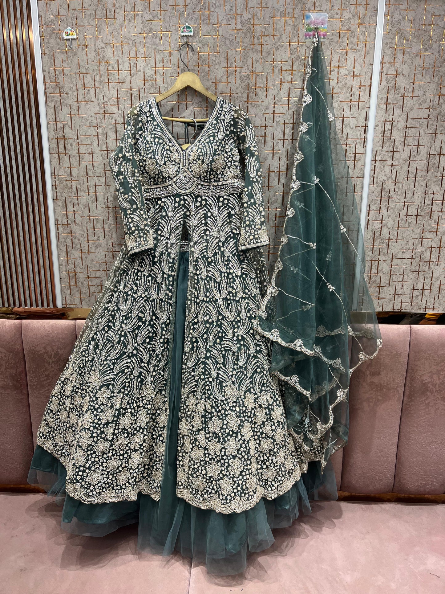 Dark green Farshi garara muslim Bride Long Indo Dress
