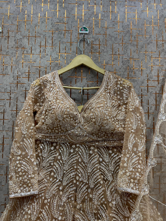 Beige Golden Farshi garara muslim Bride Long Indo Dress