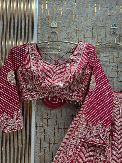 Hot pink Crop Top Lehenga
