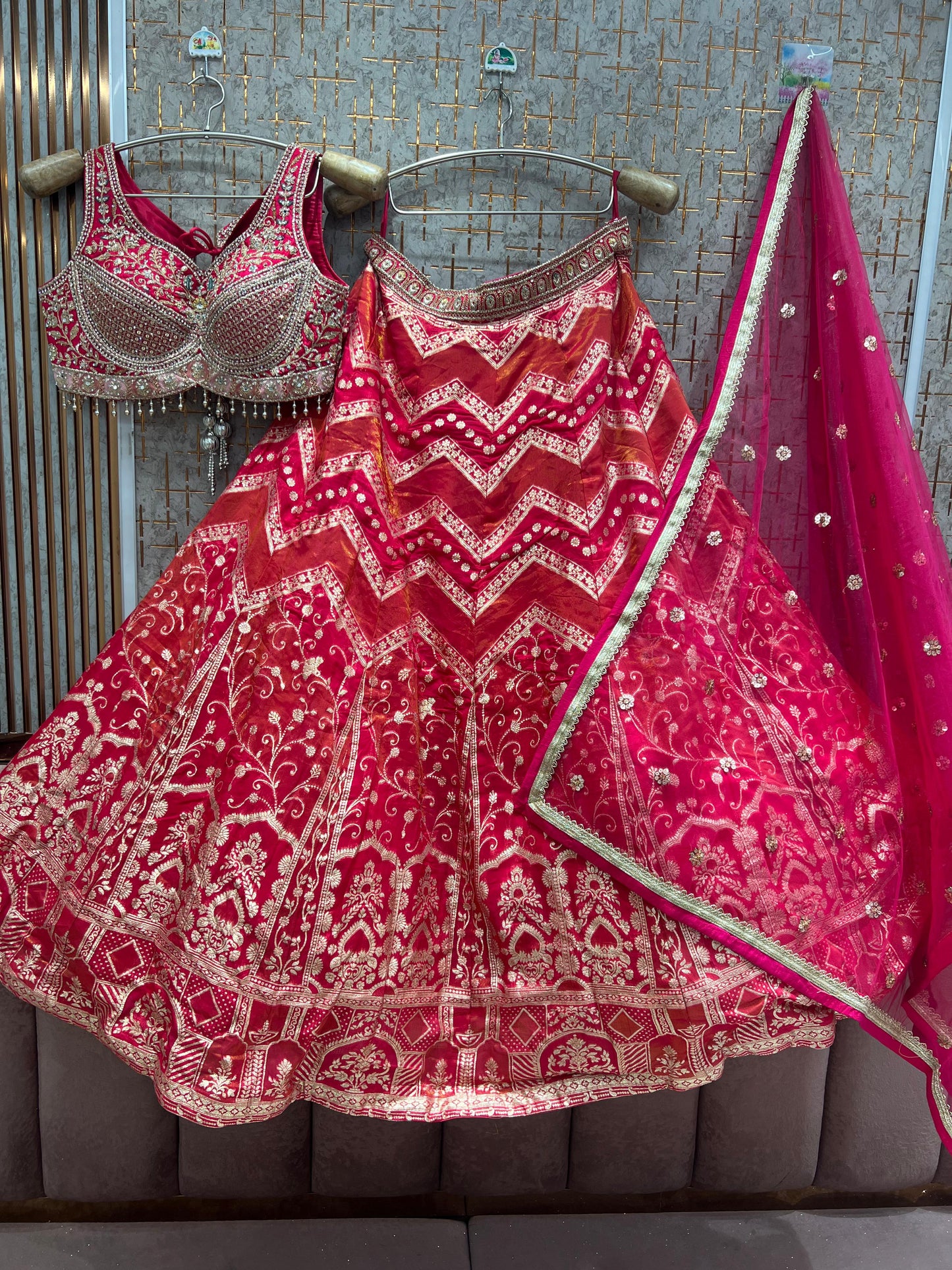 Rust Orange Banarasi Crop Top Lehenga