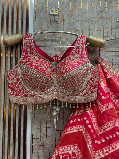 Rust Orange Banarasi Crop Top Lehenga