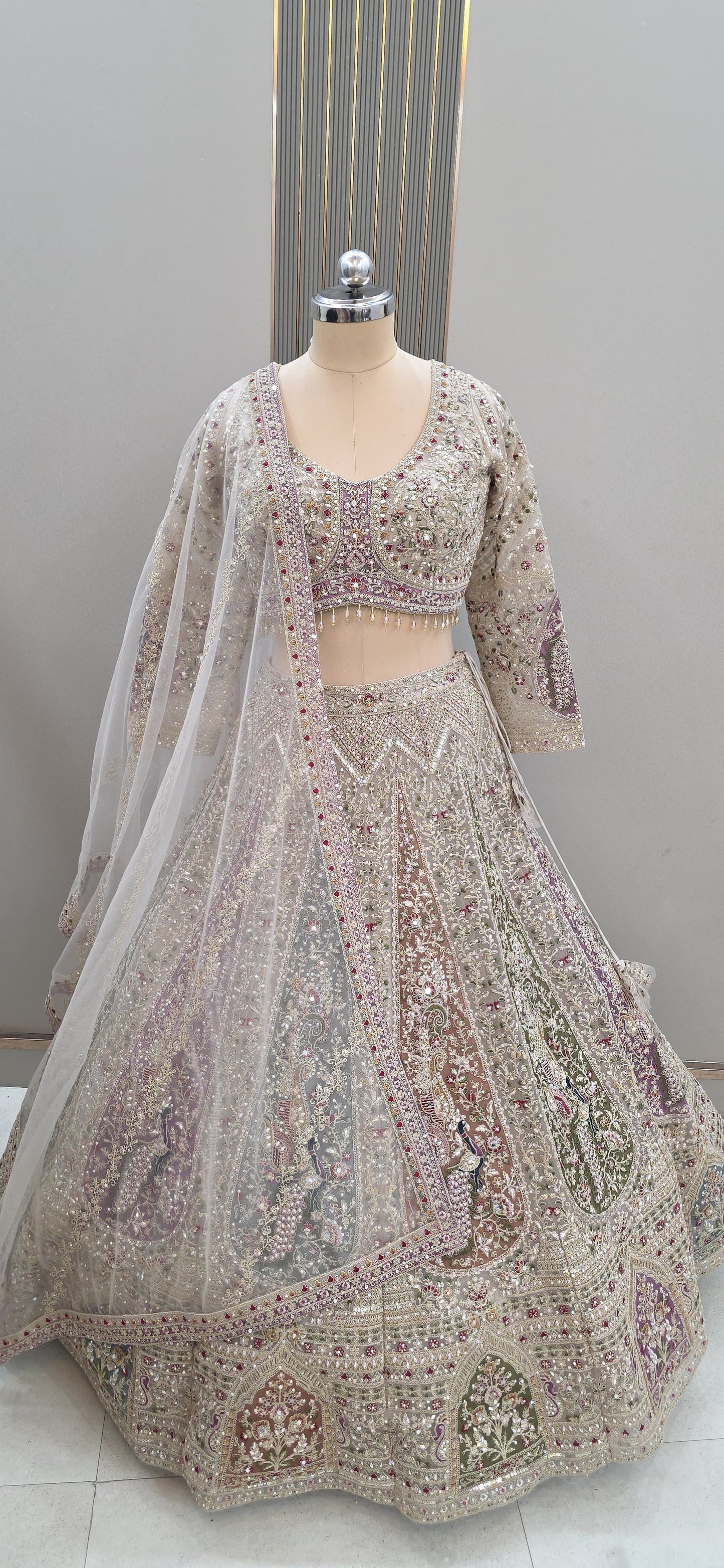 Charming Beige pink crop top Lehenga